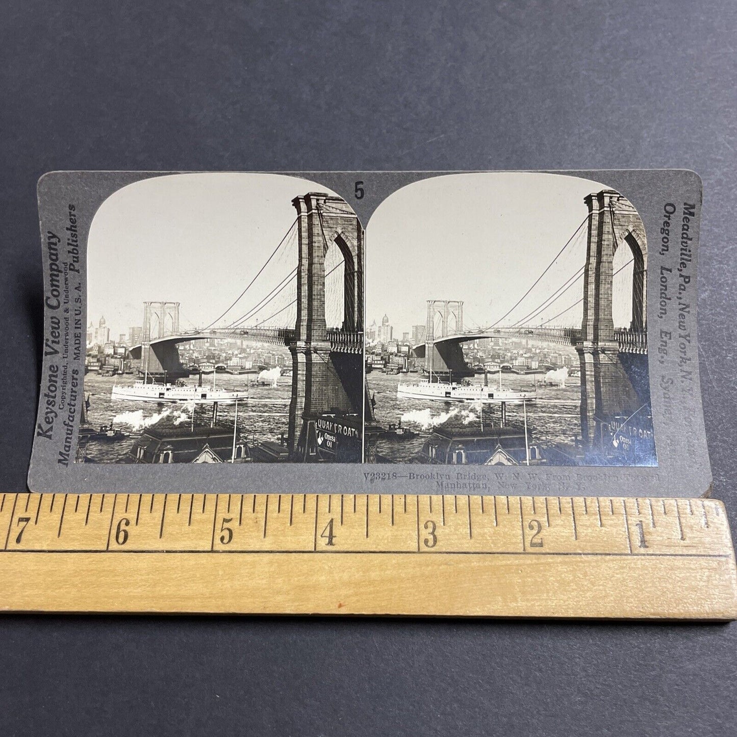 Antique 1910s The Brooklyn Bridge Manhattan New York Stereoview Photo Card P5055