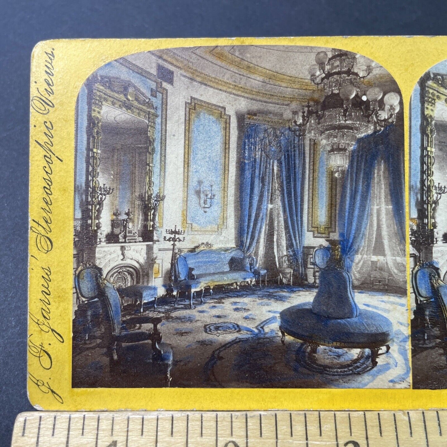 Antique 1860s White House Blue Room Washington DC Stereoview Photo Card P3094