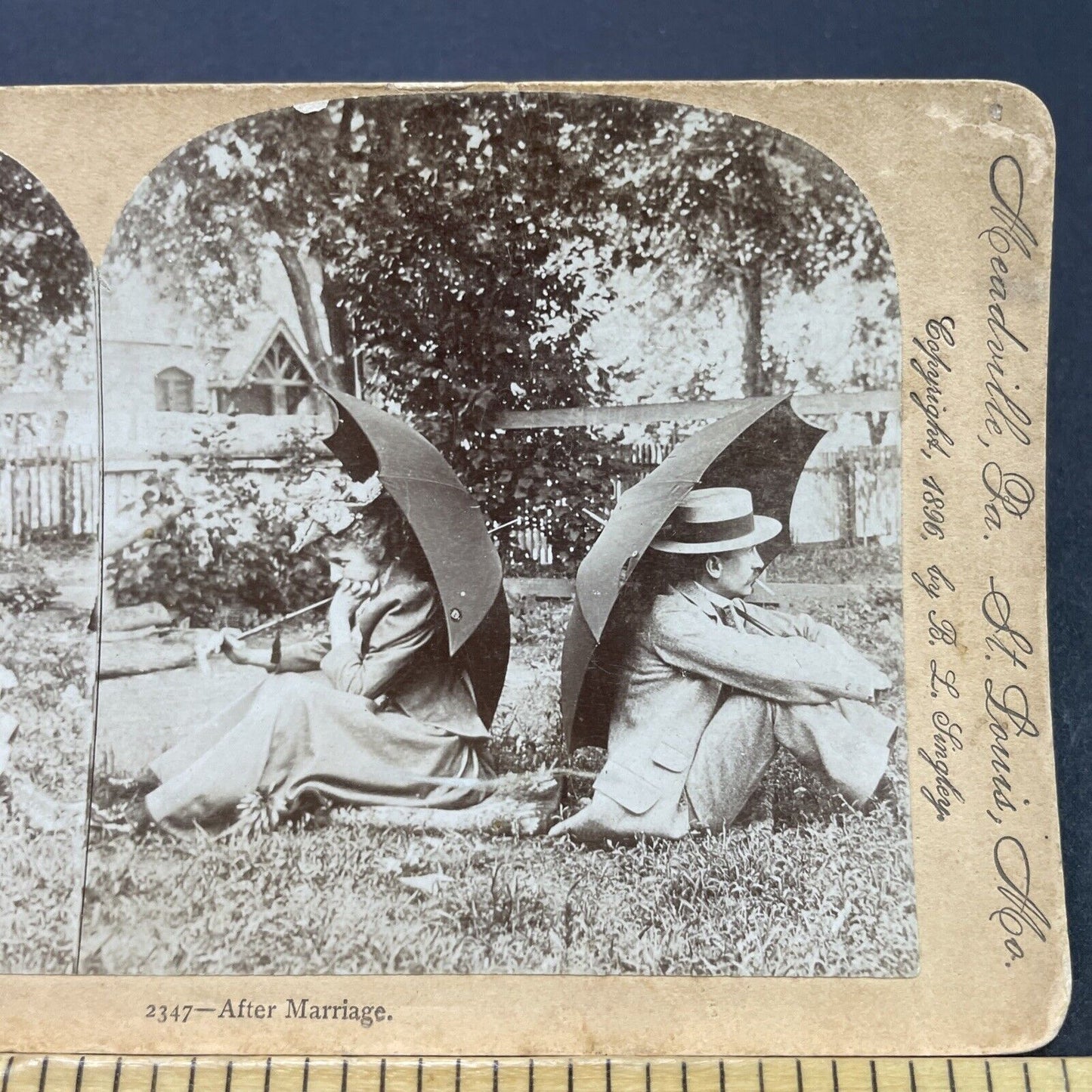 Antique 1896 Woman And Man Argument Stereoview Photo Card P2680