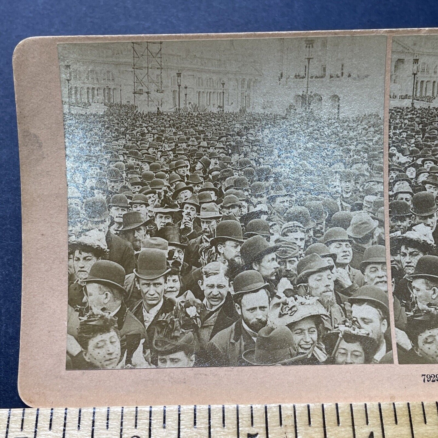 Antique 1893 Victorian Cheering Crowds Gather Stereoview Photo Card P2262