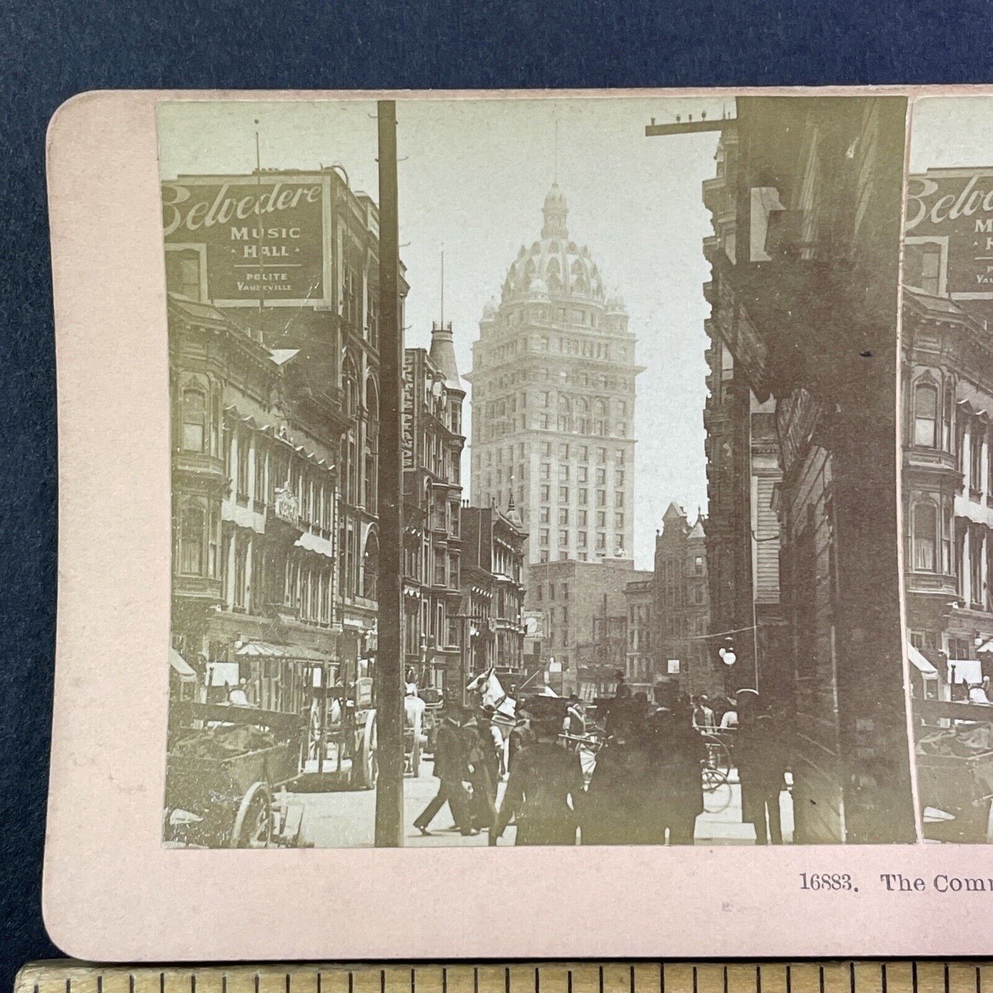 San Francisco Call Building Union Square Stereoview Photo Card Antique 1906 X817