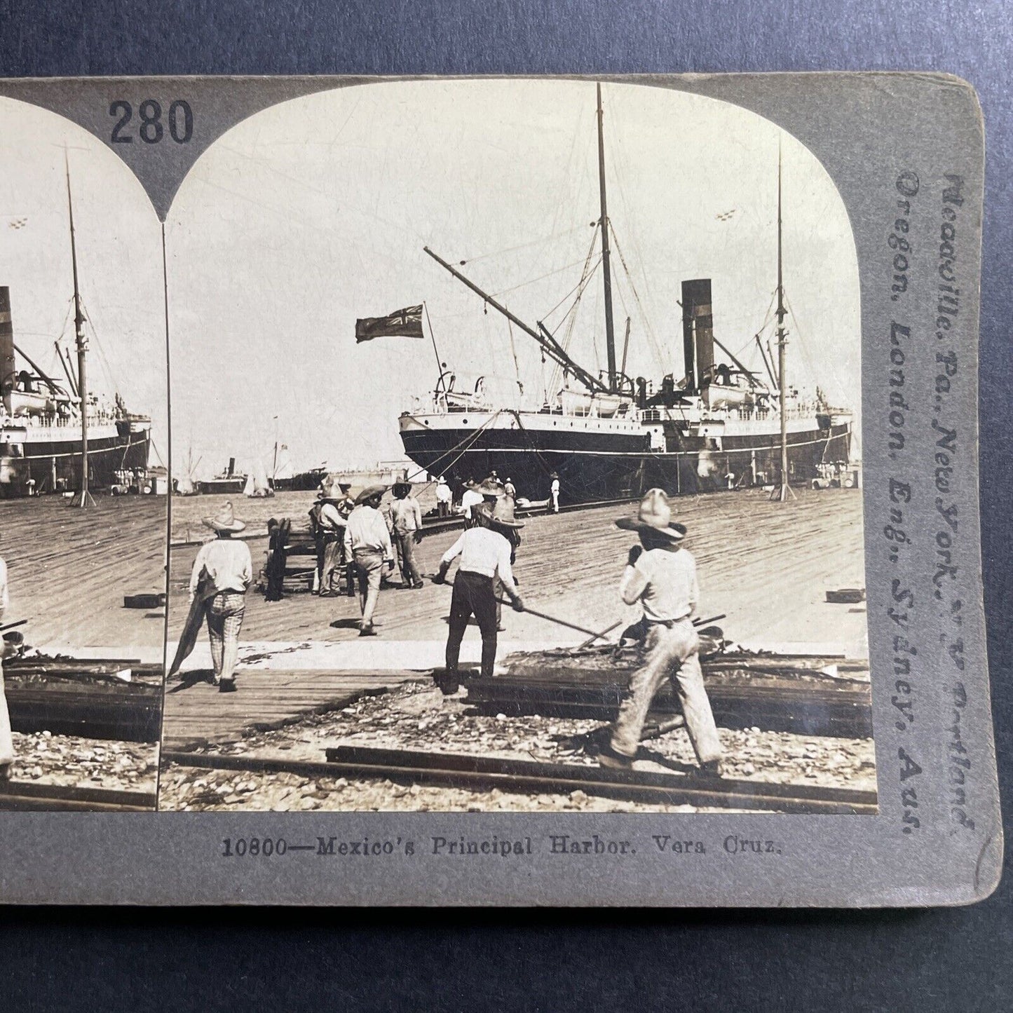 Antique 1917 Veracruz Shipping Harbor Mexico Stereoview Photo Card P1605