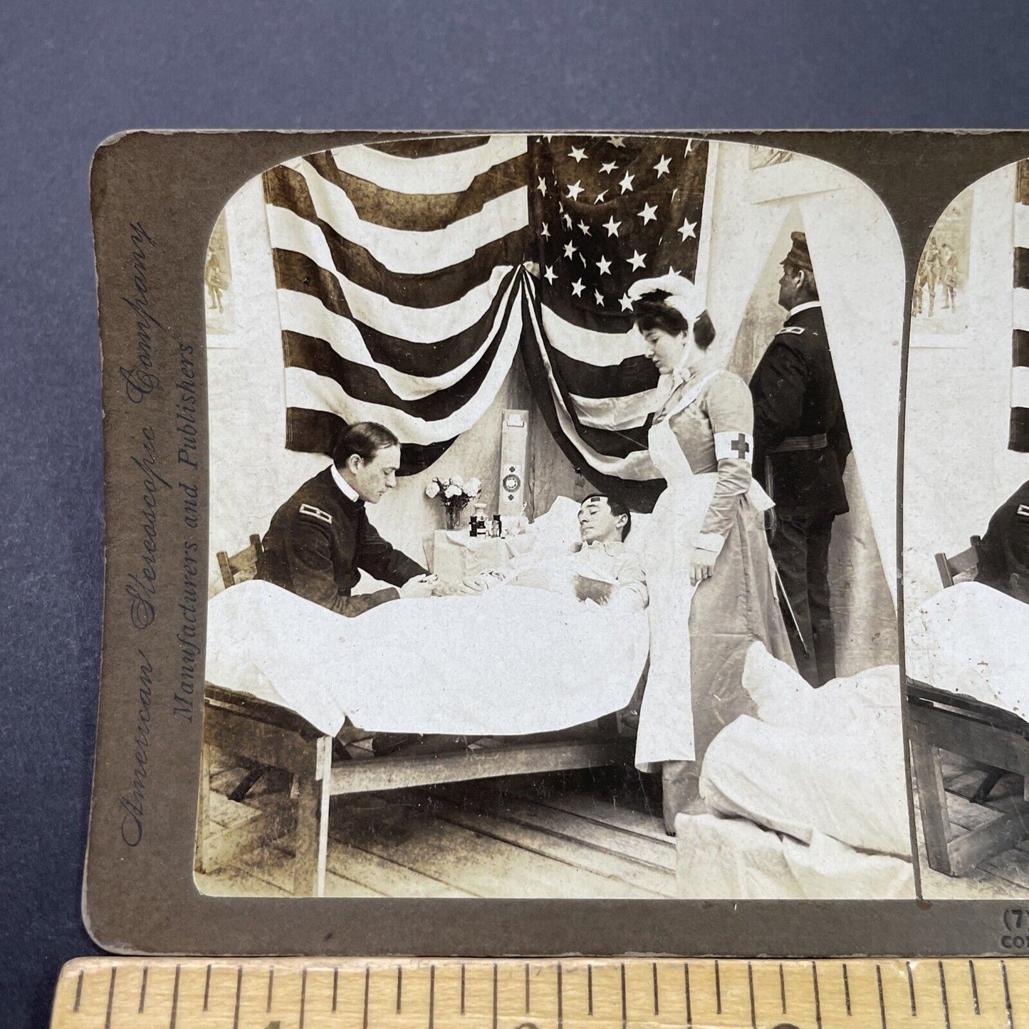 Antique 1906 Mortally Wounded US Soldier In Hospital Stereoview Photo Card P3108