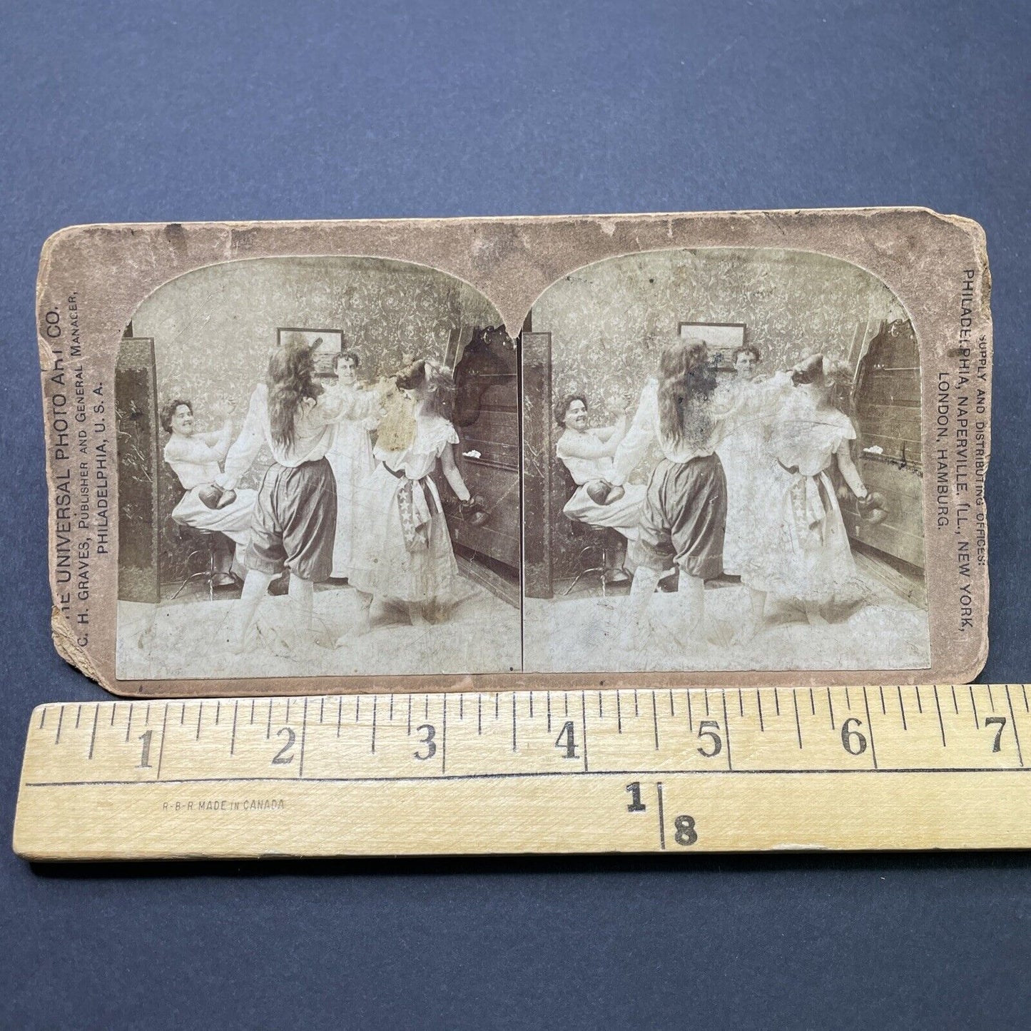 Antique 1890s Women In Underwear Have Boxing Match Stereoview Photo Card P2571