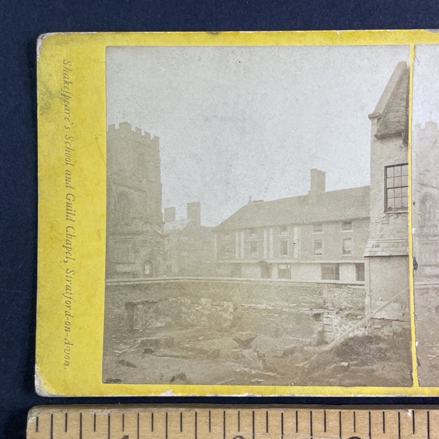 Shakespeare's School Stratford-On-Avon Guildhall Stereoview Antique c1870 X3591