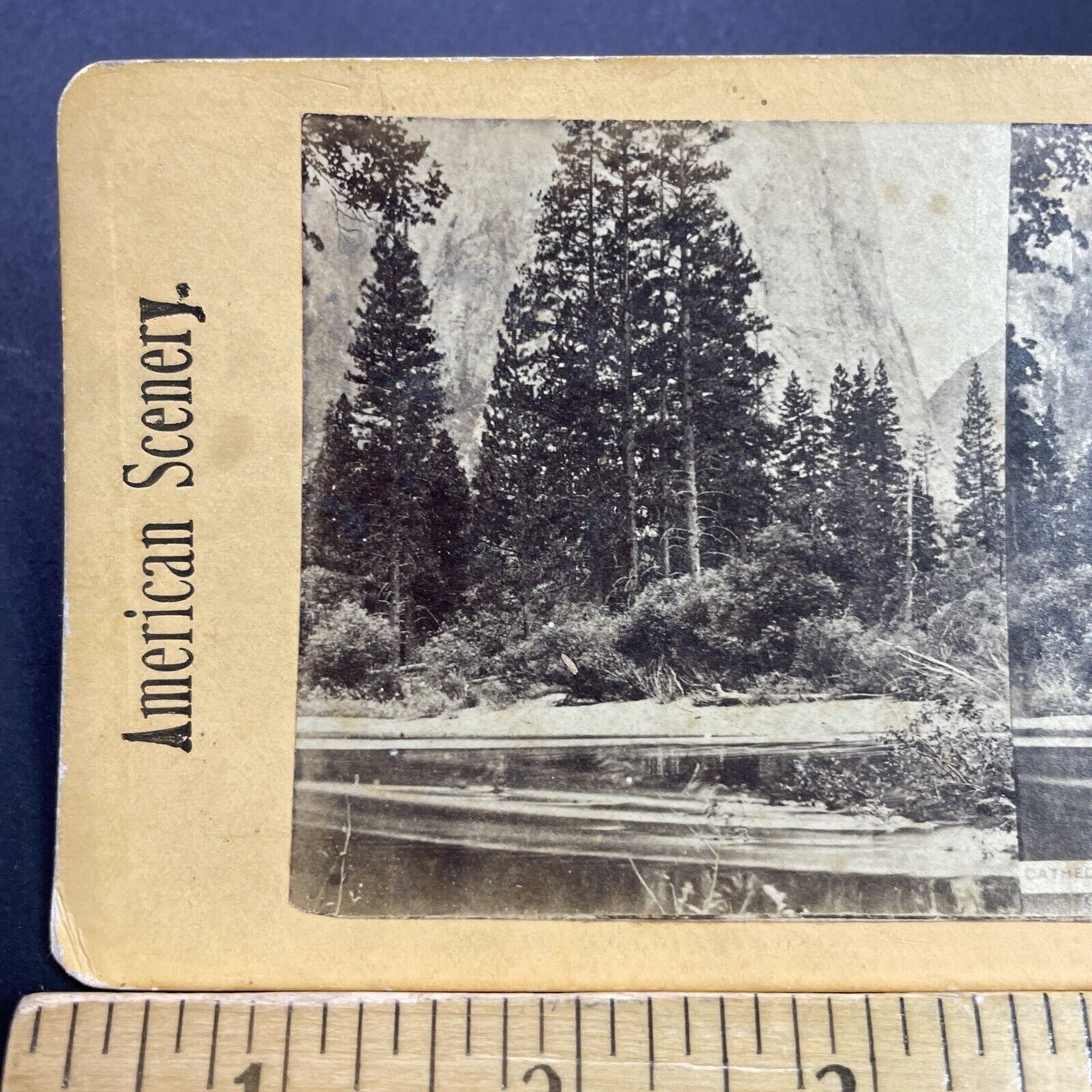 Antique 1880s Cathedral Rocks Yosemite California Stereoview Photo Card P3494