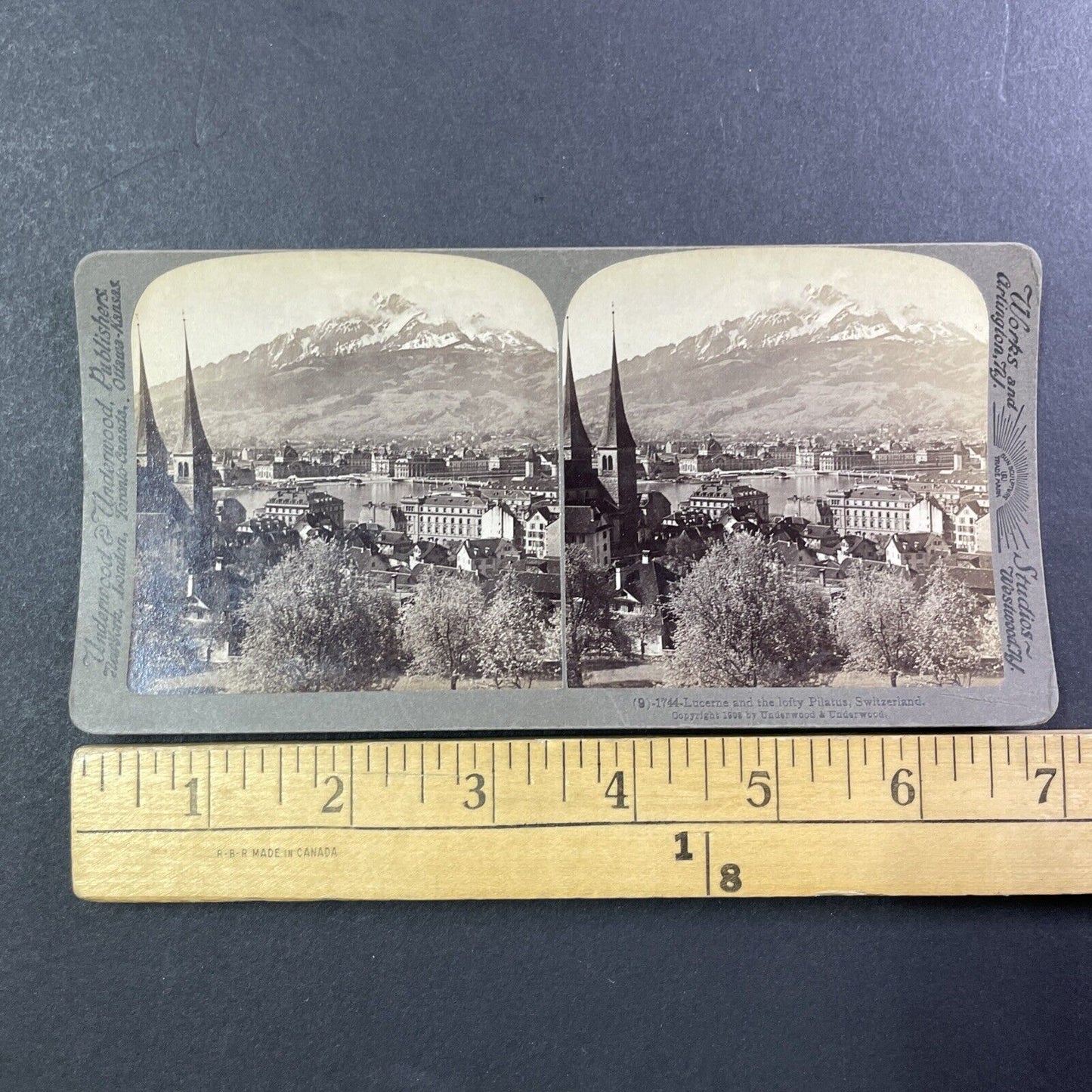 Lucerne Switzerland City View Stereoview Pilatus Mountain Antique c1902 Y495