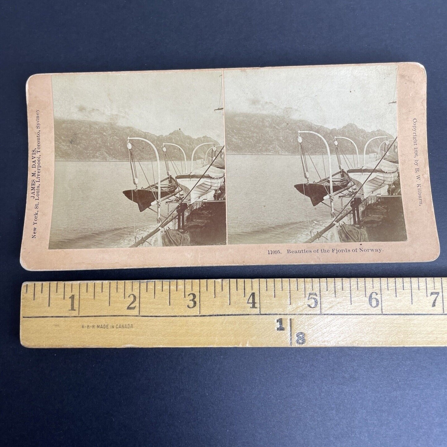 Antique 1896 Boat Launch Norwegian Fjords  Norway Stereoview Photo Card P902