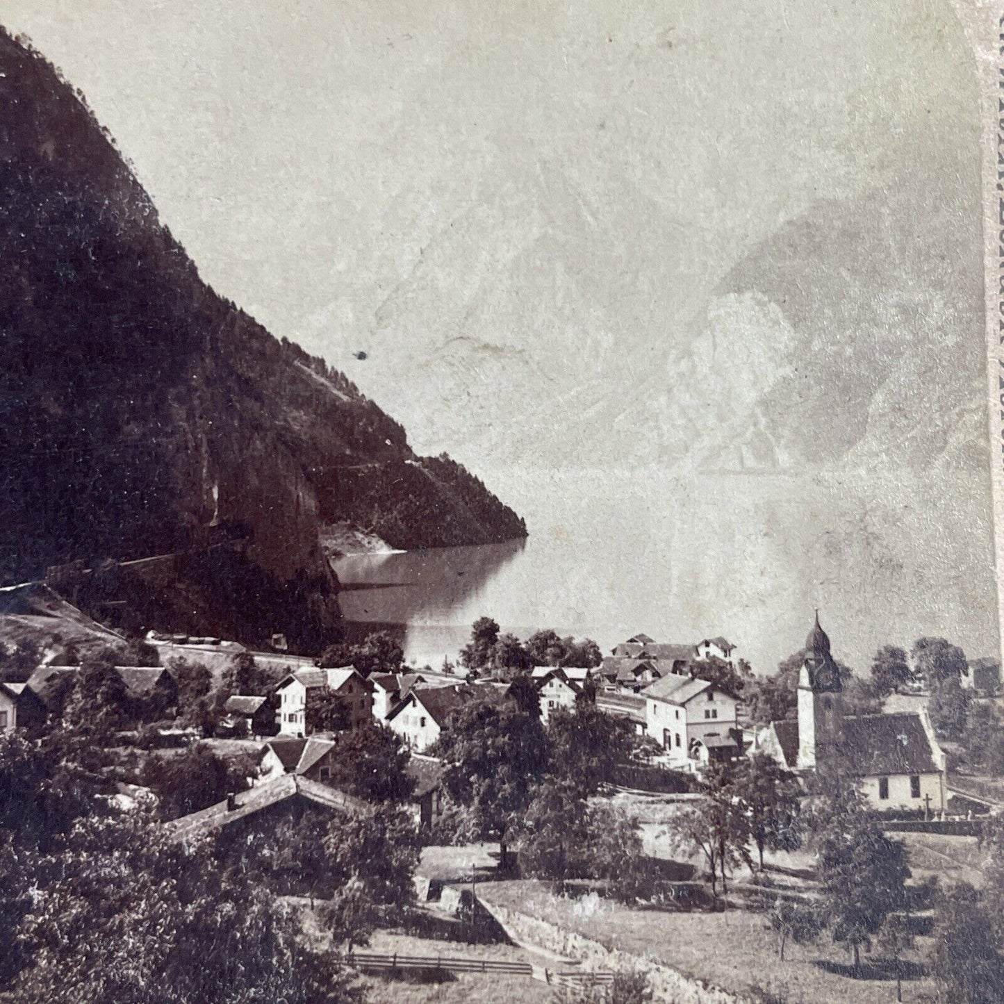 Antique 1897 Flüelen Fluelen Village Switzerland Stereoview Photo Card P3863