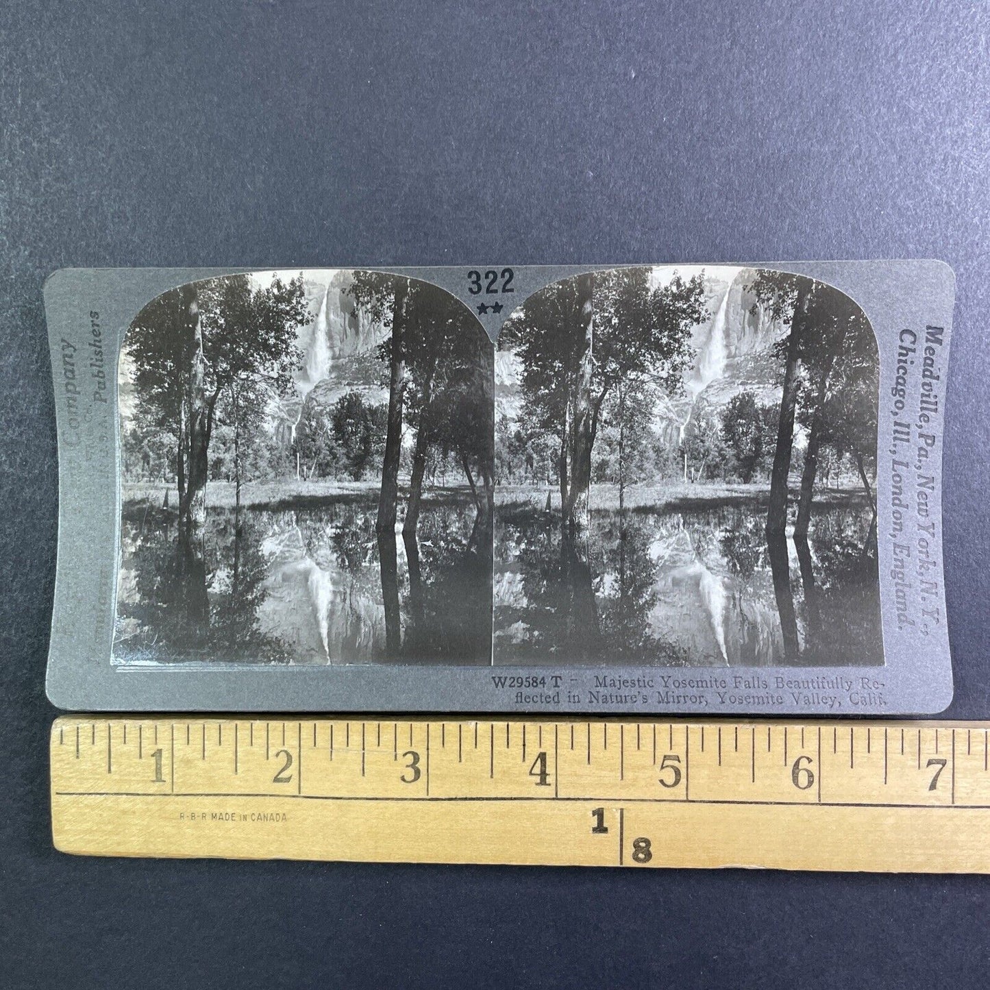 Yosemite Falls and Merced River California Stereoview Antique c1910s Y992