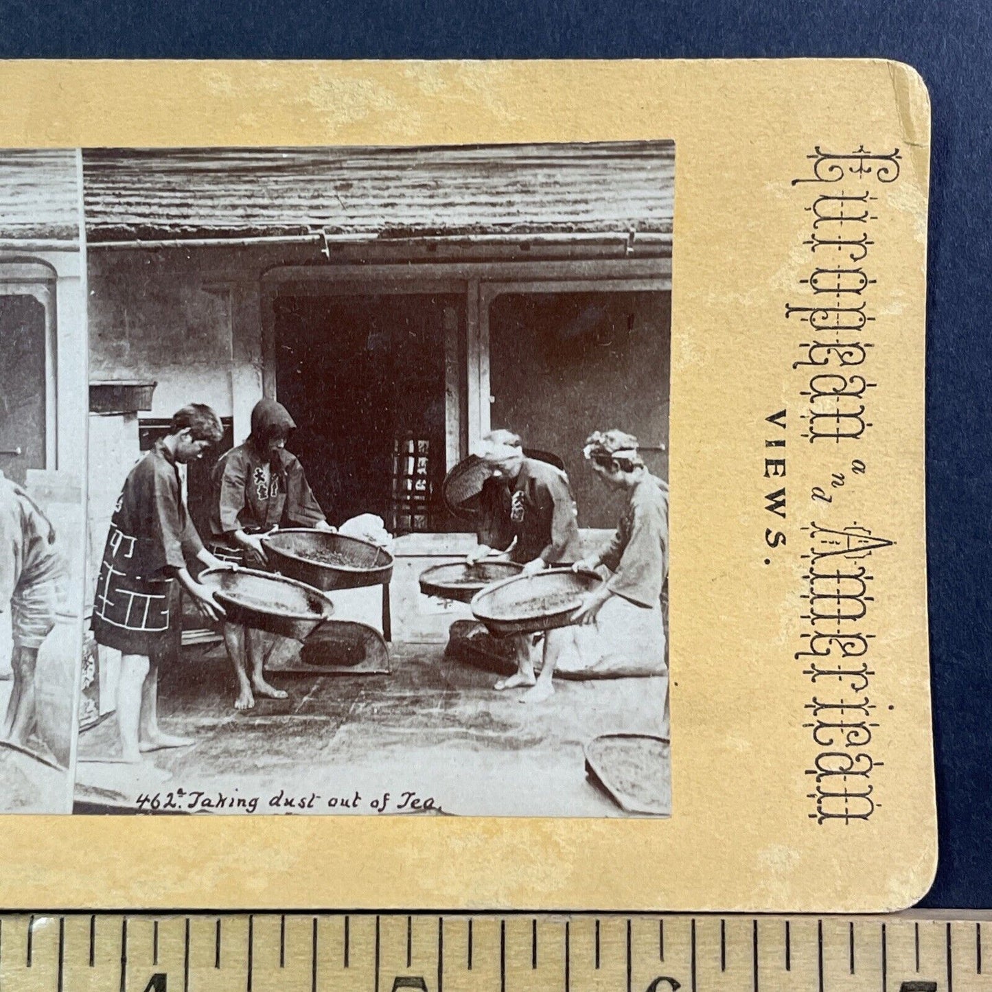 Japanese Tea Leaf Farmers Stereoview Kusakabe Kimbei Antique c1870 X3108 RARE