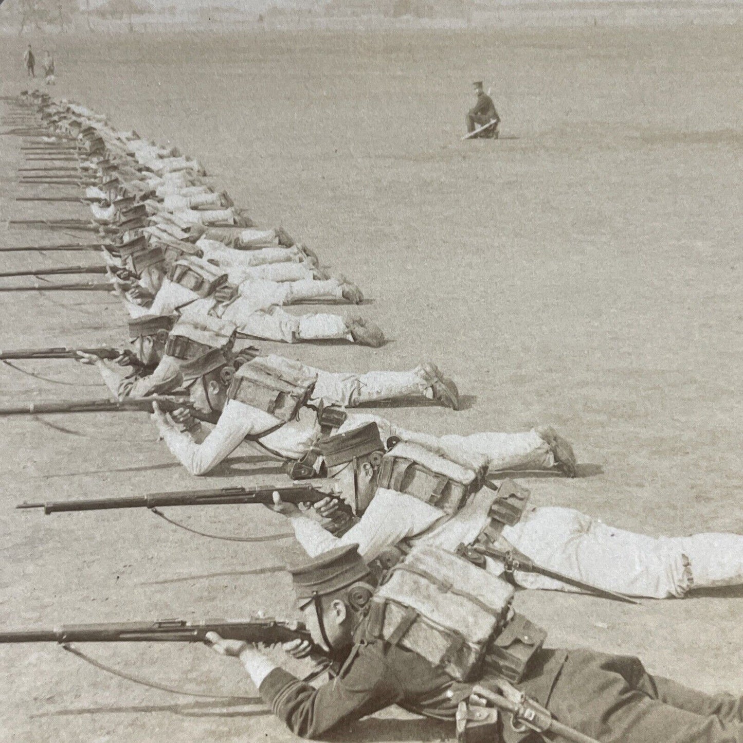 Antique 1904 Japan Rifleman Soldiers Firing Guns Stereoview Photo Card P1820