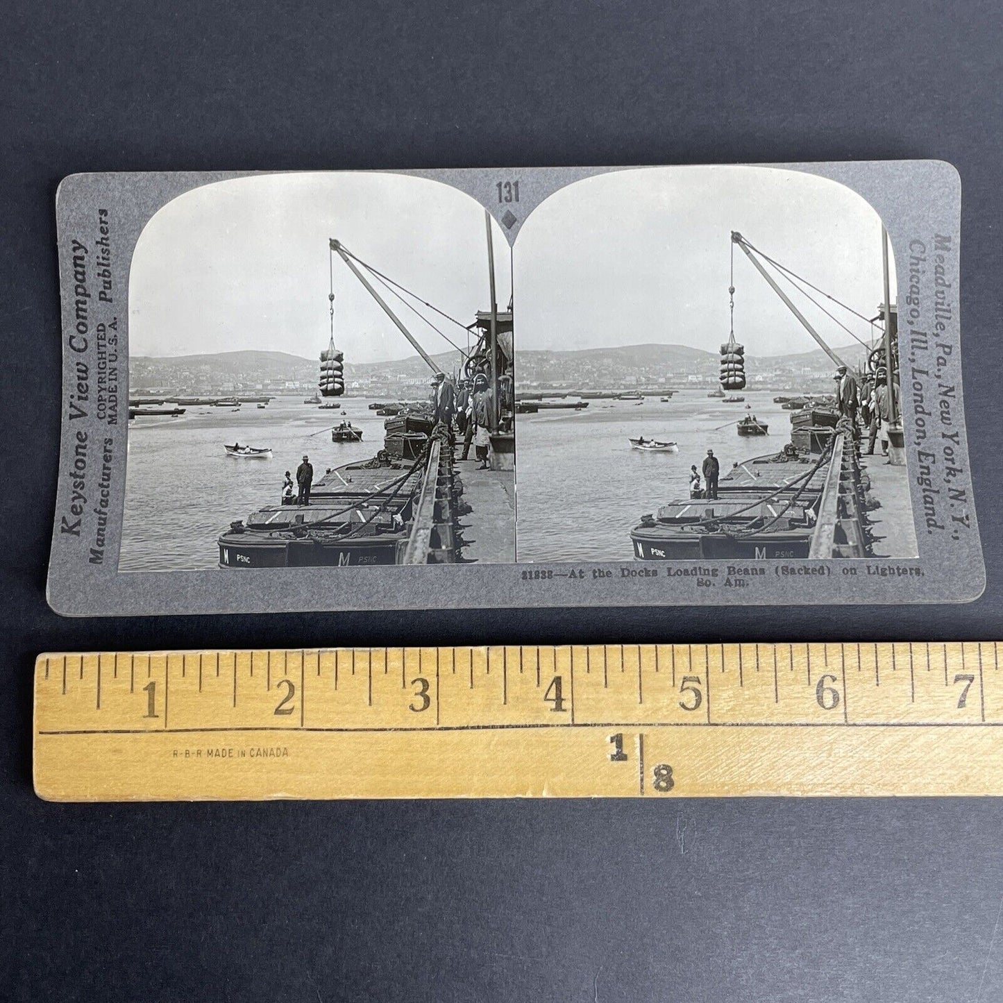 Antique 1913 Valparaiso Chile Shipping Harbor Port Stereoview Photo Card P965