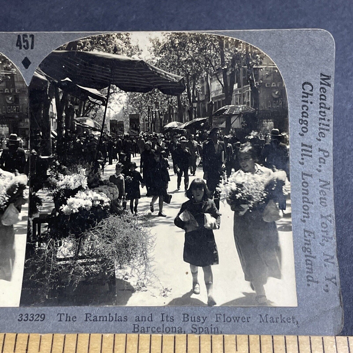 Antique 1930s The Main Street In Barcelona Spain Stereoview Photo Card P4918