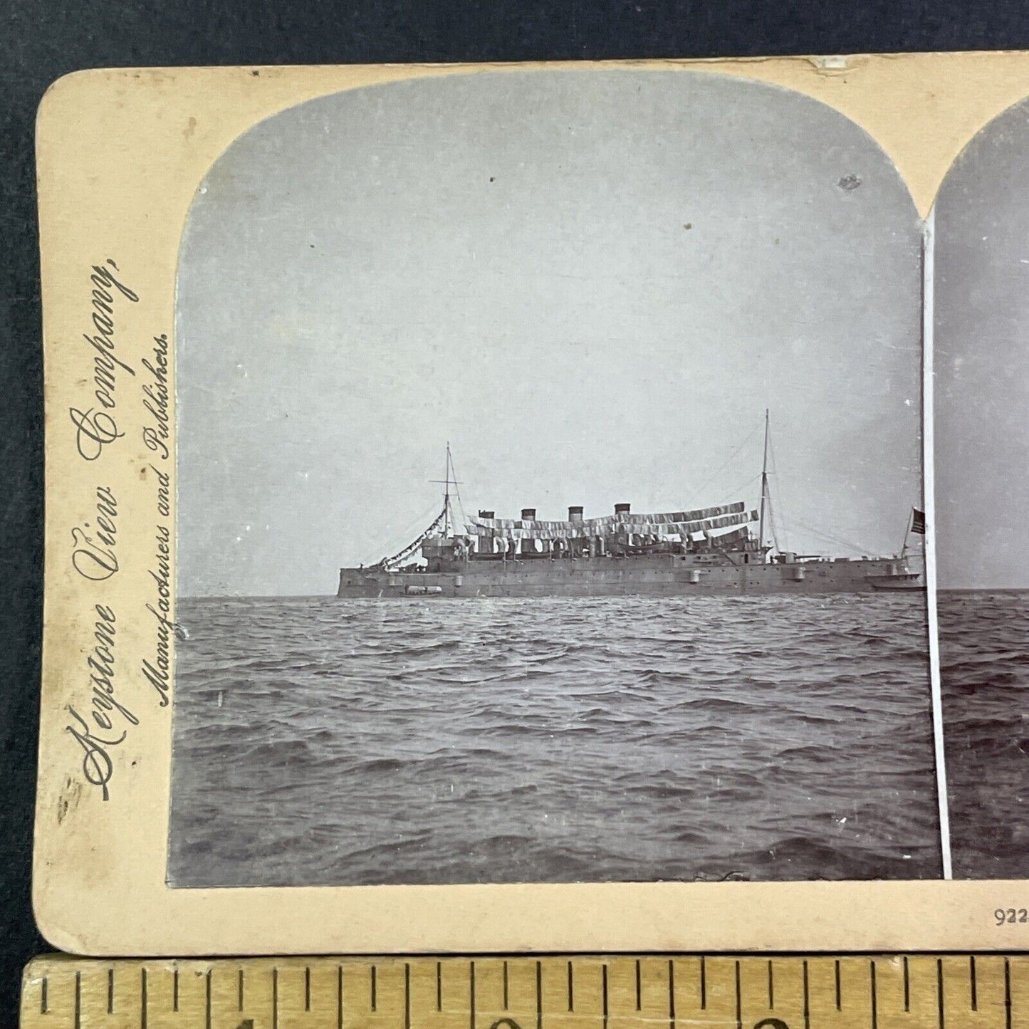 USS Colombia (C-12) US Navy Cruiser Ship Stereoview Antique c1898 X2611