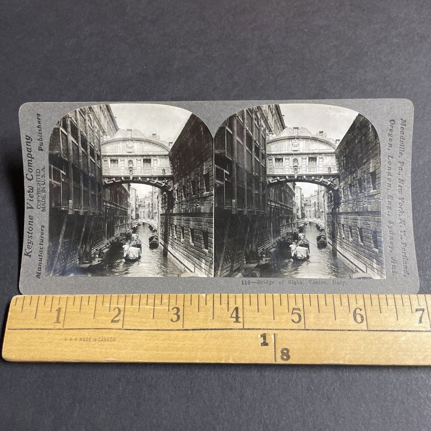 Antique 1909 Gondola Gondolas Venice Italy Stereoview Photo Card P4255