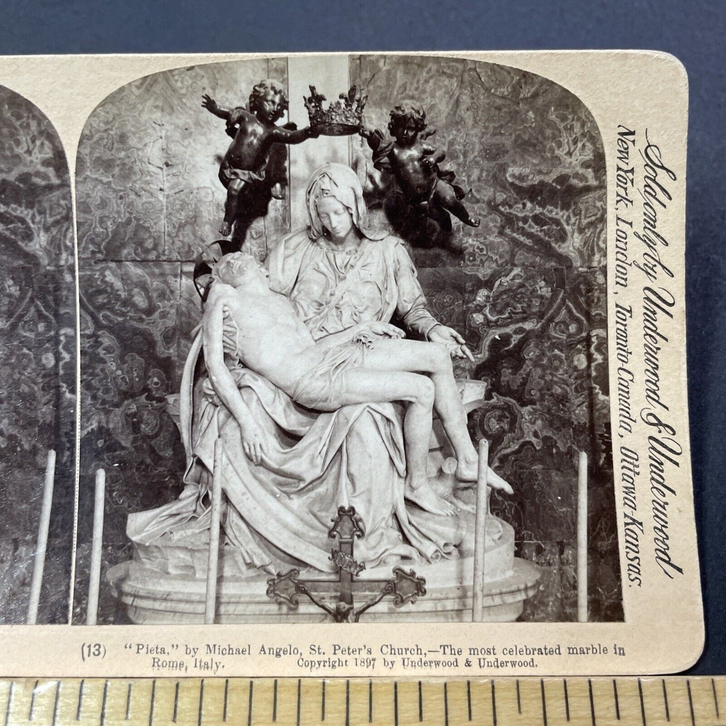 Antique 1897 Marble Carving By Michaelangelo Of Jesus Stereoview Photo Card 3304