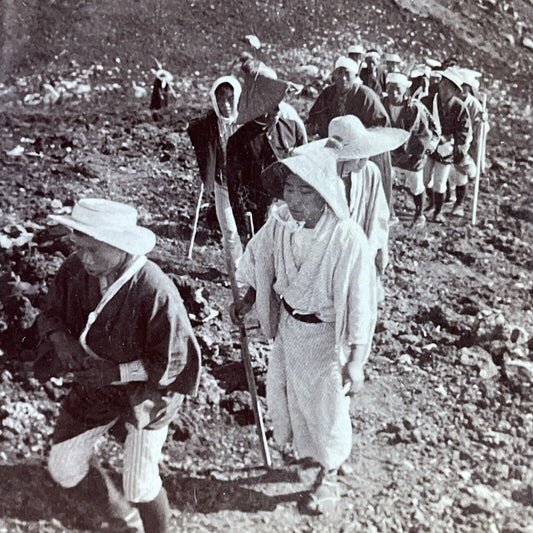 Antique 1904 Japanese Climb Mount Fuji Crater Japan Stereoview Photo Card P4244