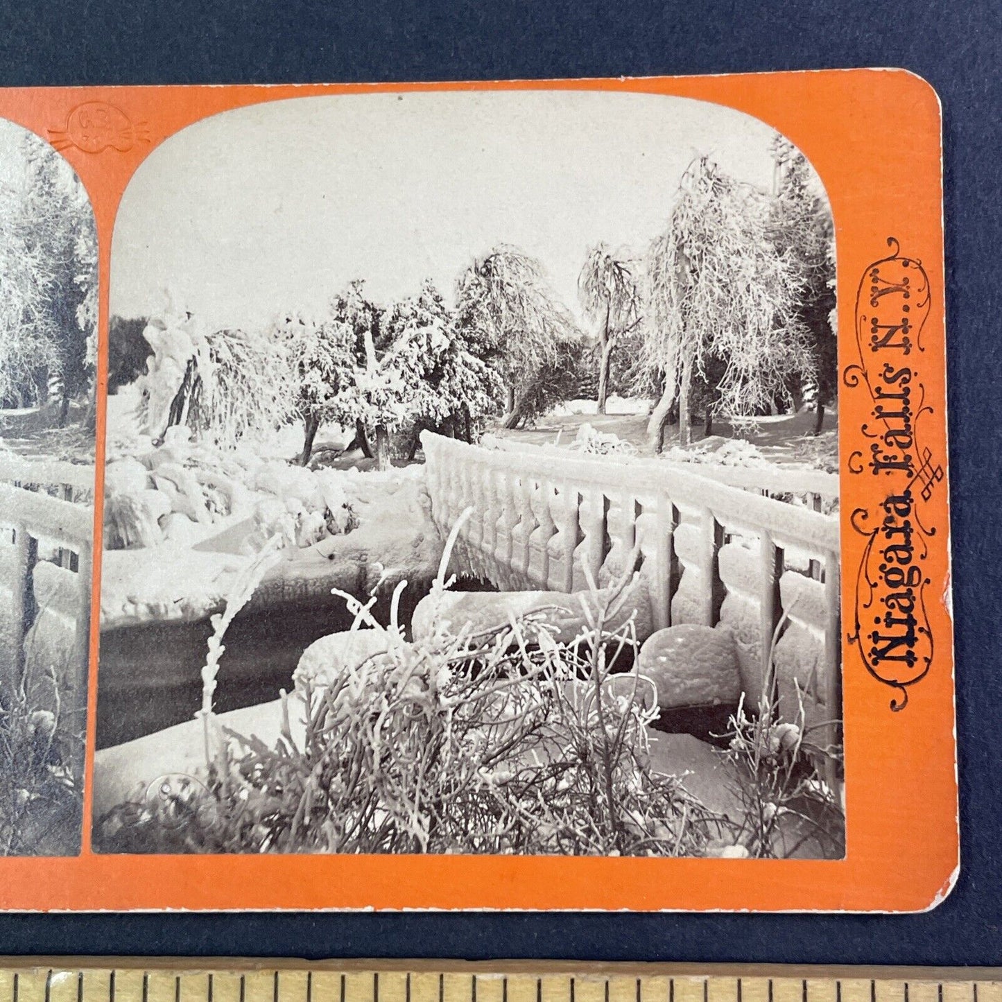 Frozen Bridge of Sighs Niagara Falls Stereoview Charles Bierstadt c1870s Y2217