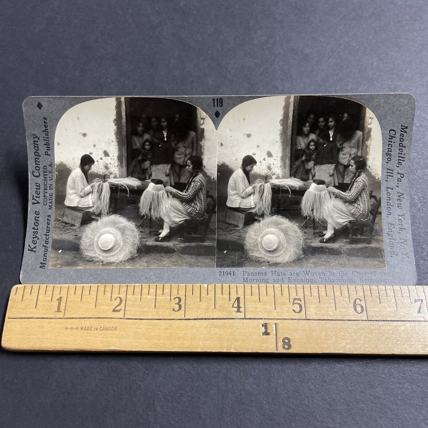 Antique 1920s Girls Making Straw Hats In Panama Stereoview Photo Card P5213