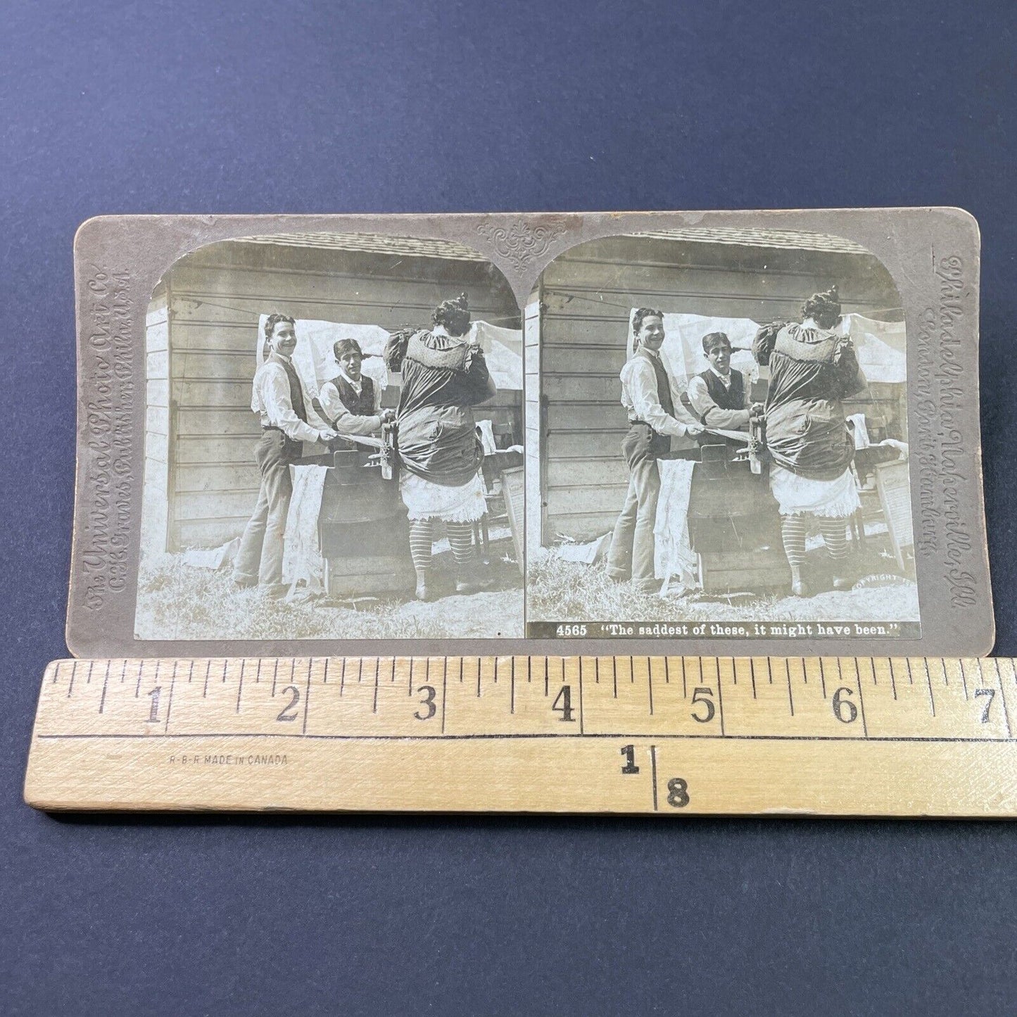 Antique 1901 Womans Dress Caught In Washing Machine Stereoview Photo Card P2932