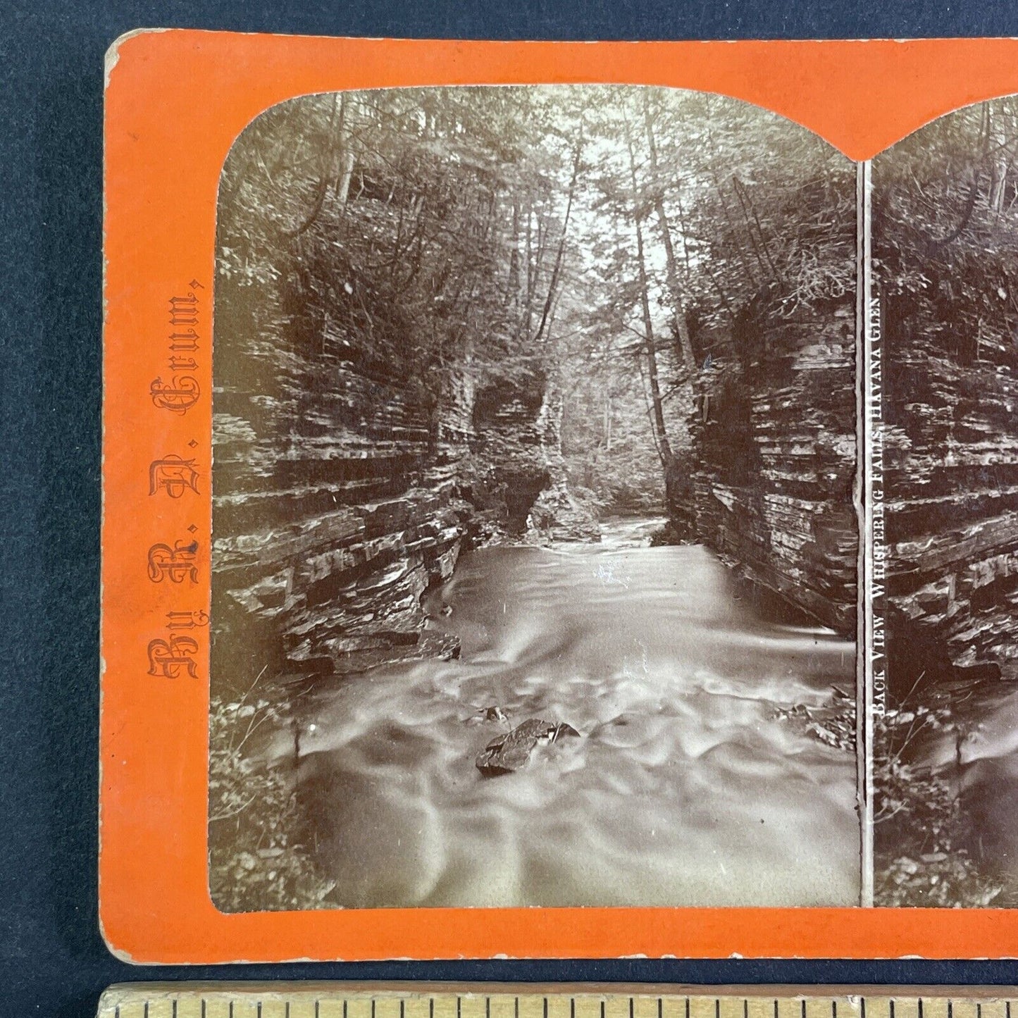 Whispering Falls Watkins Glen New York Stereoview R.D. Crum Antique c1870 Y1035