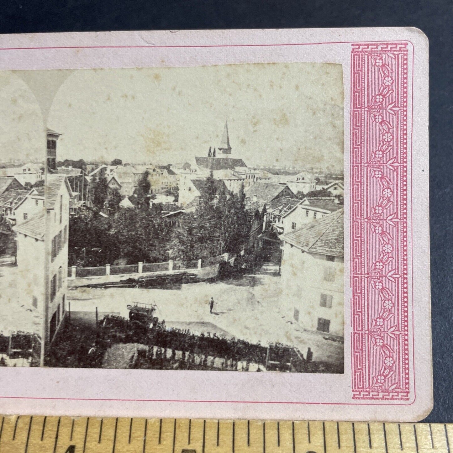 Antique 1870s Kientzheim Alsace France City View Stereoview Photo Card P4230