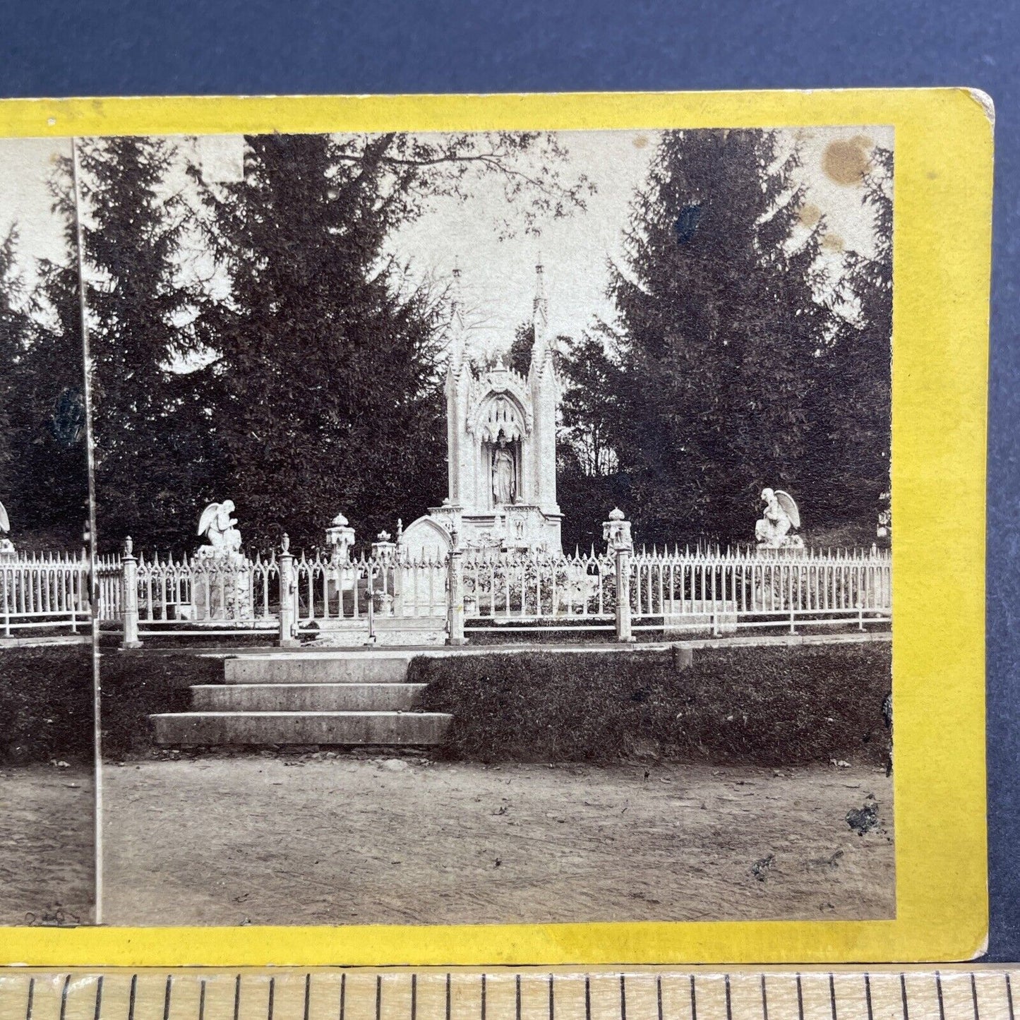 Antique 1870s Charlotte Canda Grave Green-Wood Cemetery Stereoview Card V509