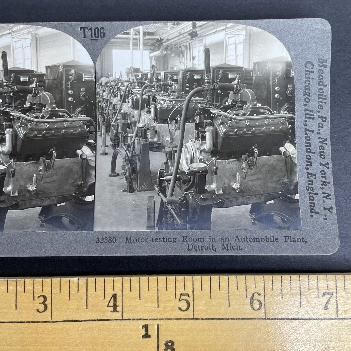 Antique 1918 Automobile Car Engline Plant Detroit MI Stereoview Photo Card P973