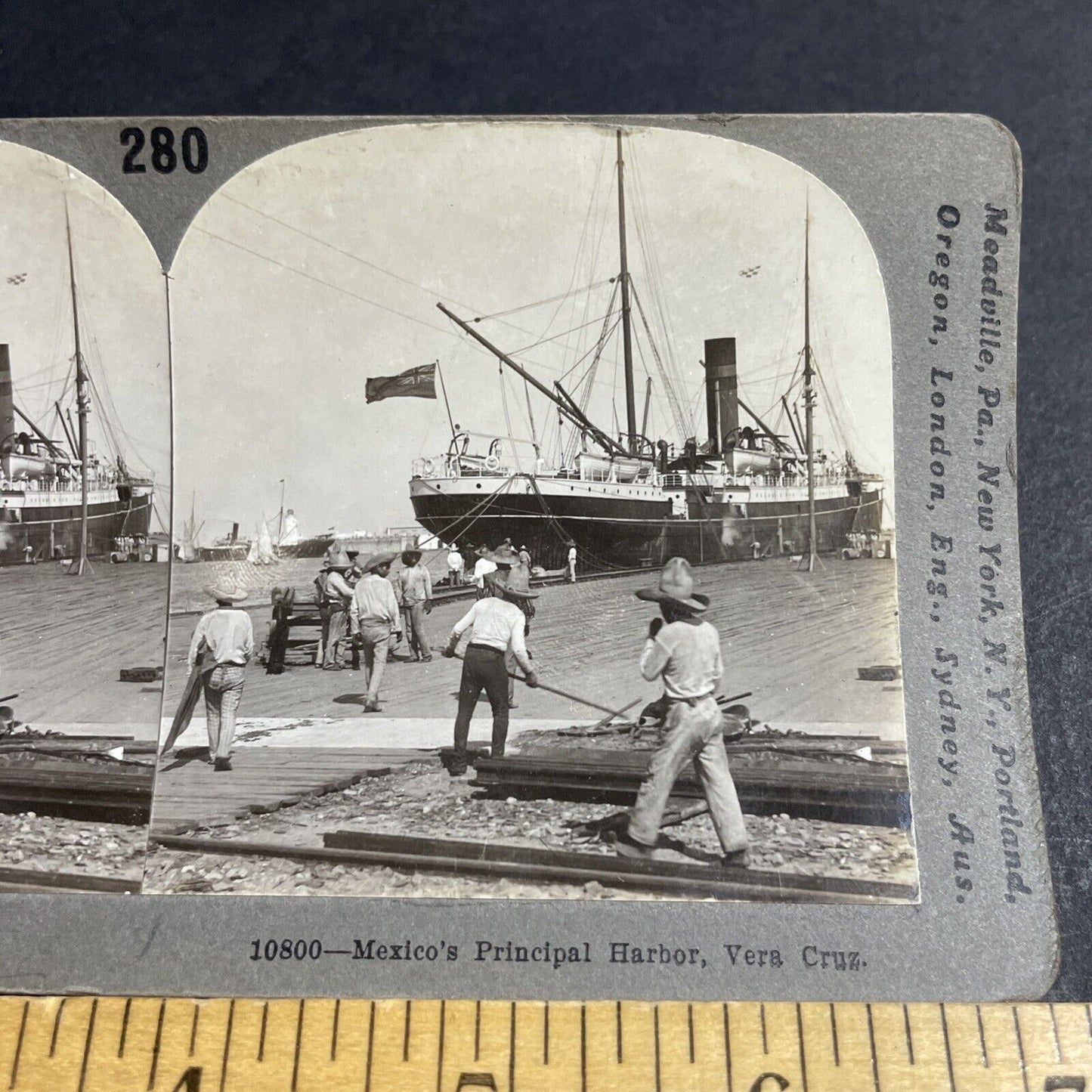 Antique 1909 Boat Harbor Vera Cruz Mexico Stereoview Photo Card P4440