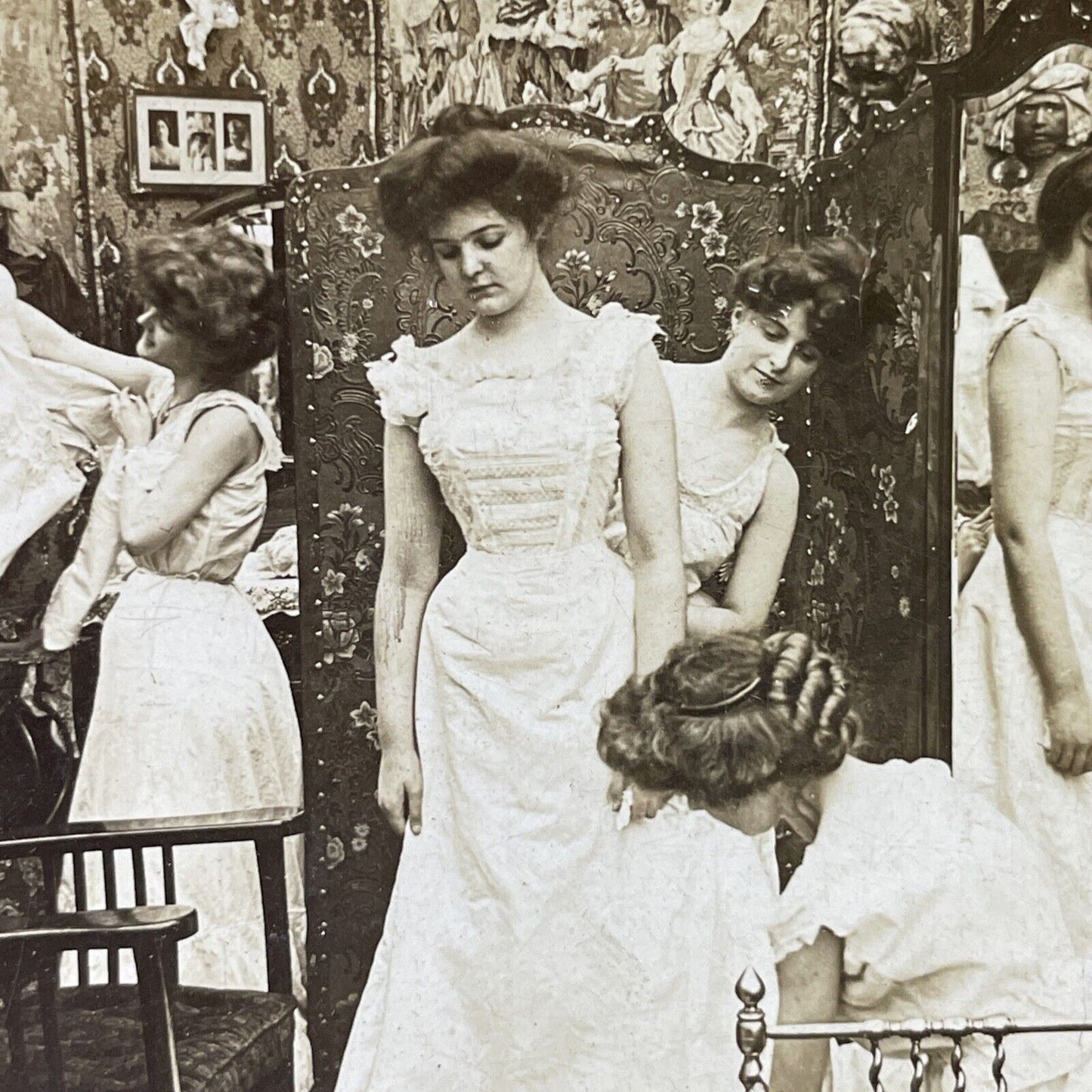 Antique 1902 Maid Servants Dress Bride Stereoview Photo Card P2887