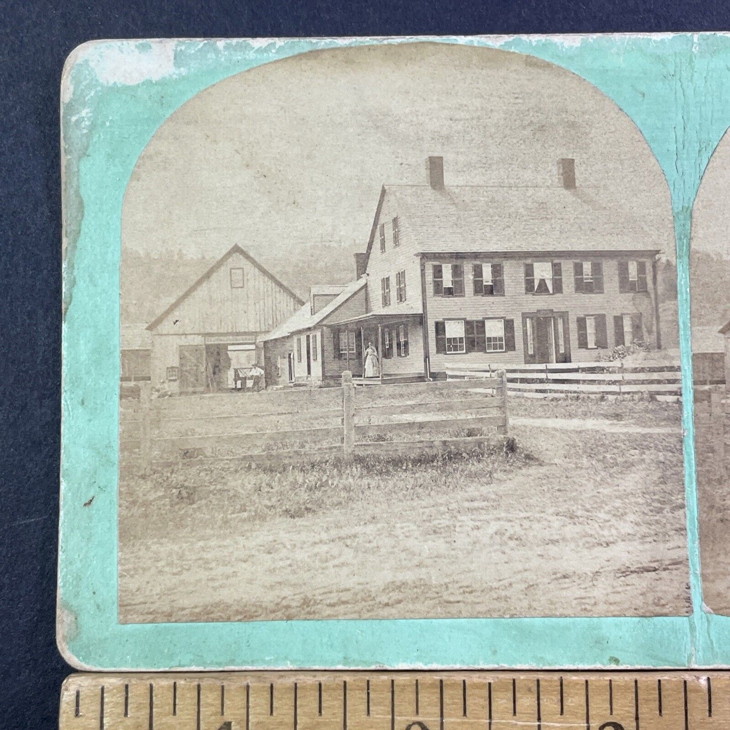 Farm House Hotel Stereoview Orford NH Photo Card CB Cheney Antique c1869 X993