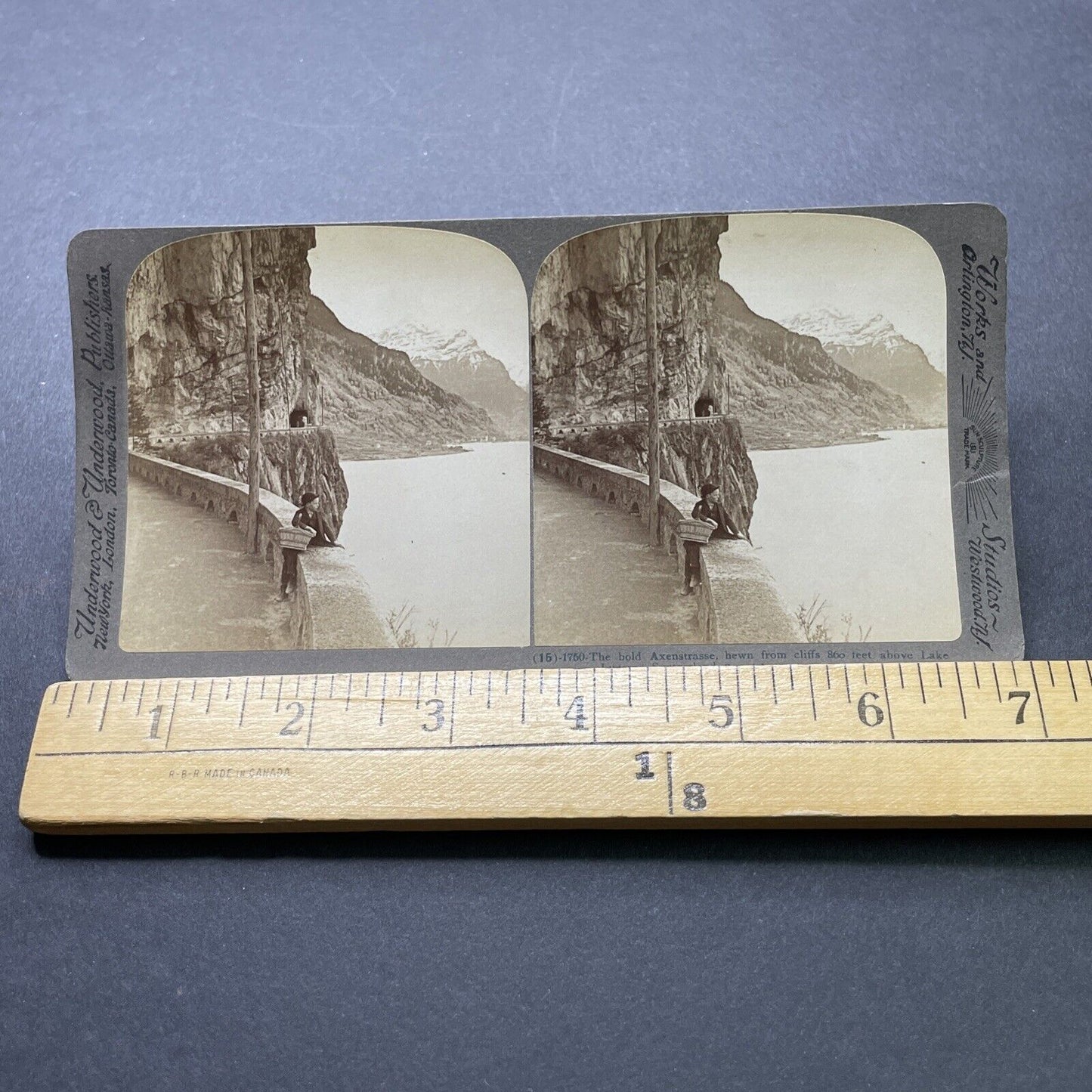 Antique 1900 Axenstrasse Child Brunnen Switzerland Stereoview Photo Card P2377