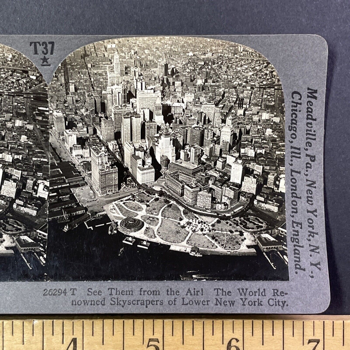 Lower Manhattan New York City NYC NY Aerial View Stereoview Antique c1920s Y986