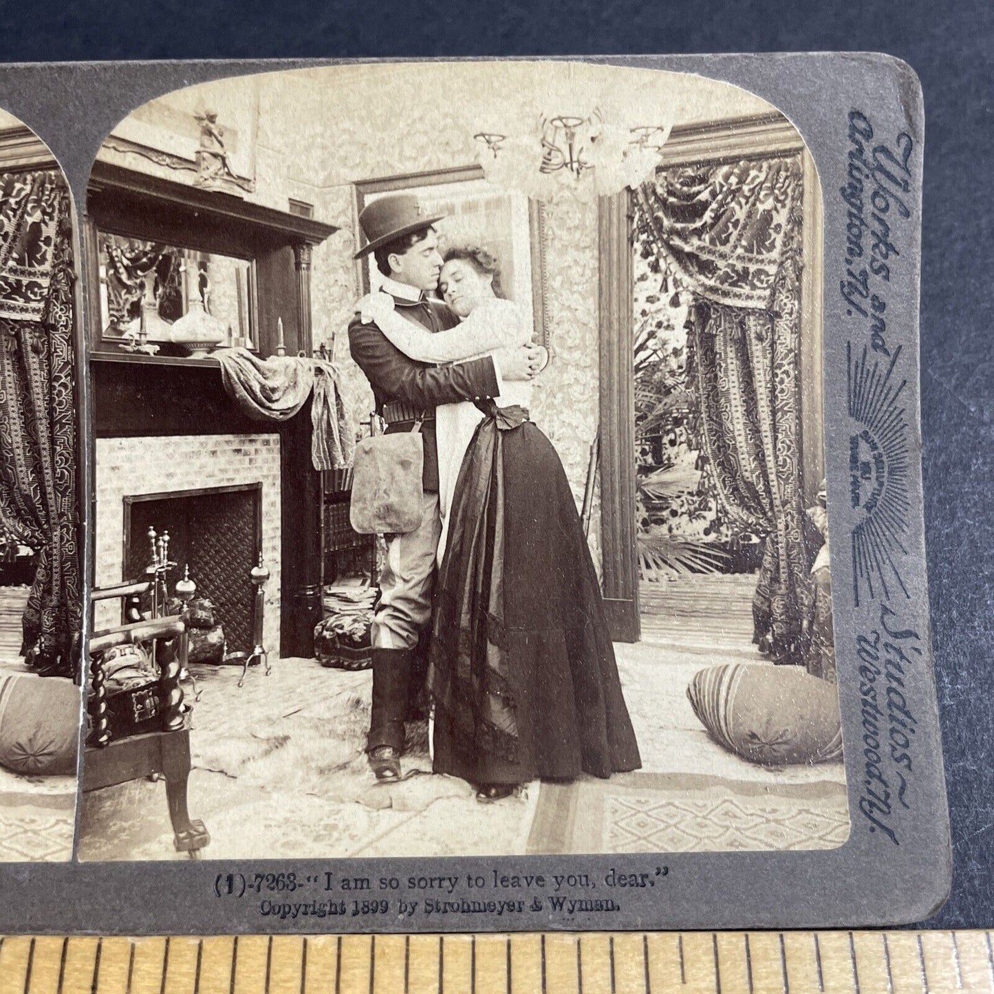 Antique 1899 US Soldier Leaves Wife To Go To War Stereoview Photo Card P4710