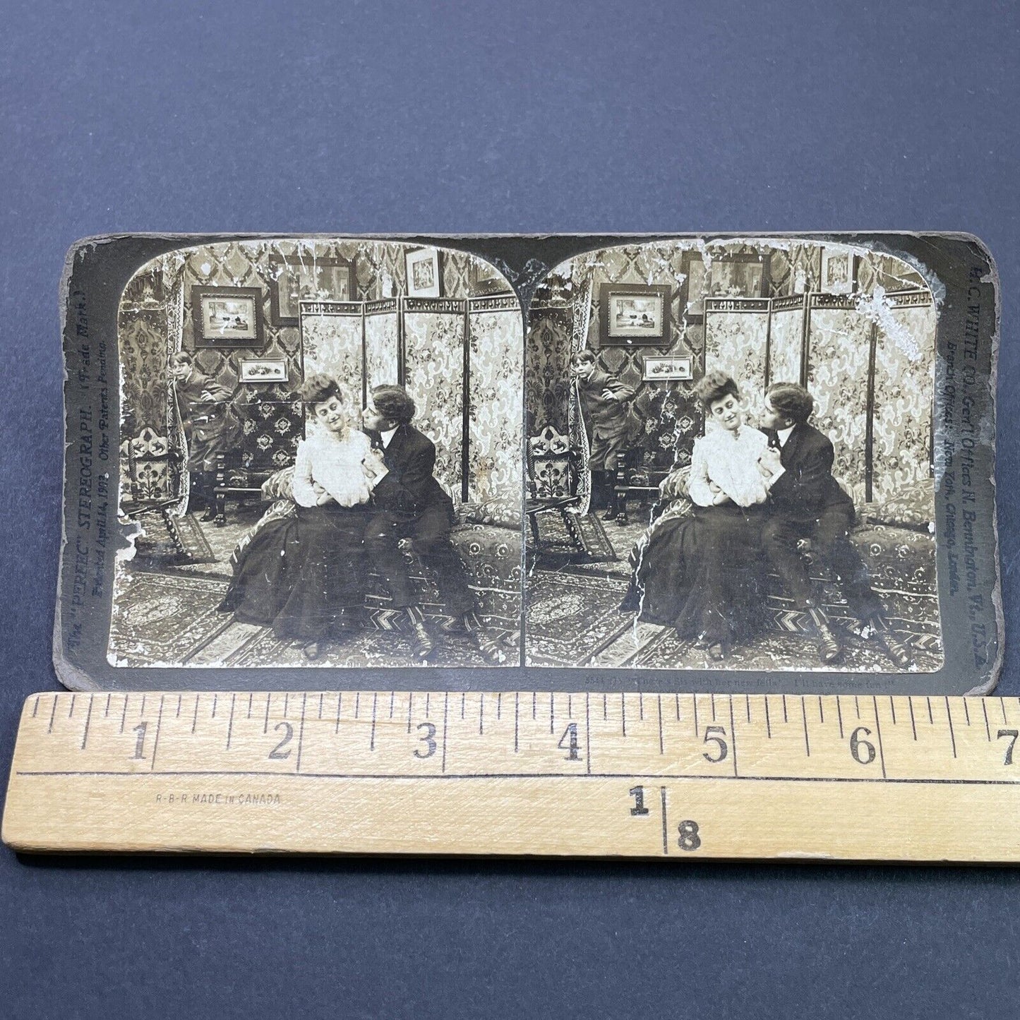 Antique 1903 Man Seduces Woman In Parlor Stereoview Photo Card P2662