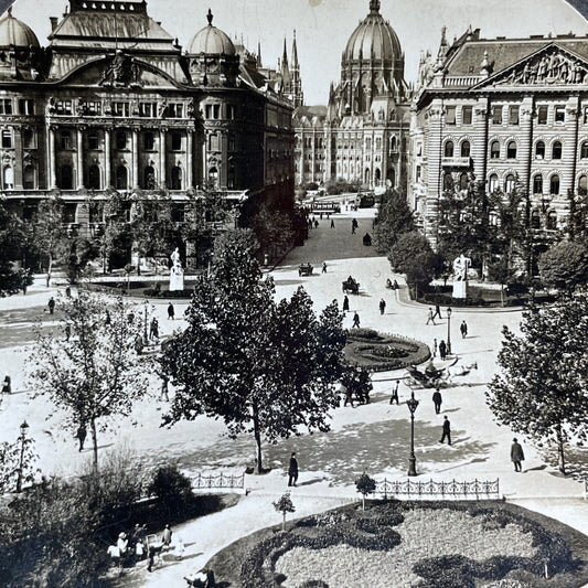 Antique 1919 Downtown Budapest Hungary Buildings Stereoview Photo Card P1925