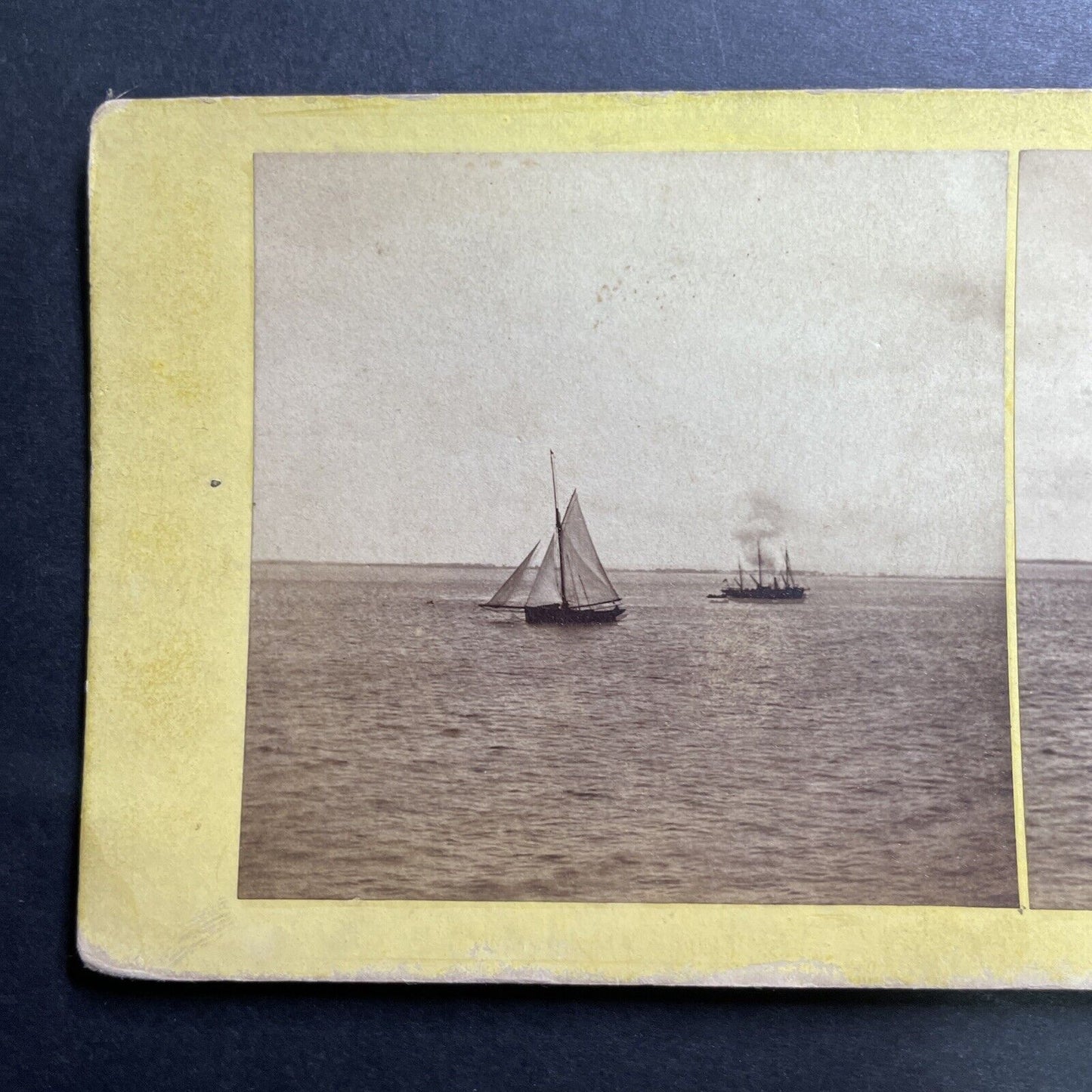 Antique 1860s Fishing Boats Isle Of Wight UK Stereoview Photo Card P1416