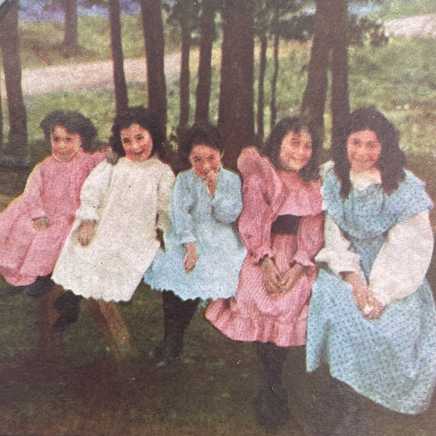 Antique 1898 Five Young Girls On A Bench Stereoview Photo Card P580-008