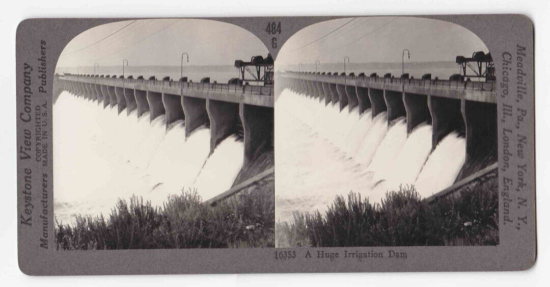 1914 Bassano Dam Alberta, Newly Completed Irrigation Project Stereo Card P395