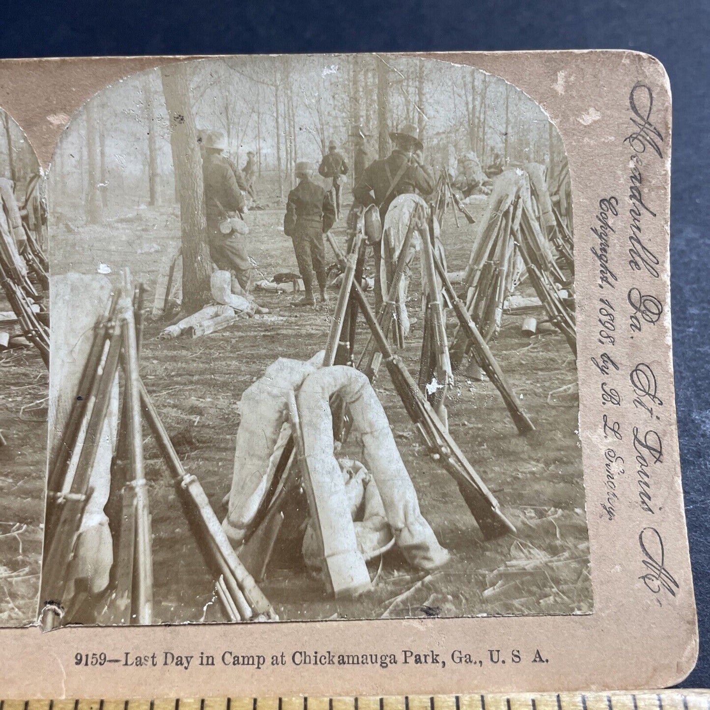 Antique 1898 US Army Soldiers Chickamauga GA Stereoview Photo Card P5005