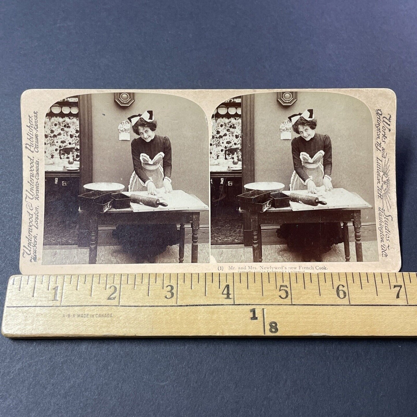 Antique 1900 Cute Flirting French Maid Stereoview Photo Card V3203