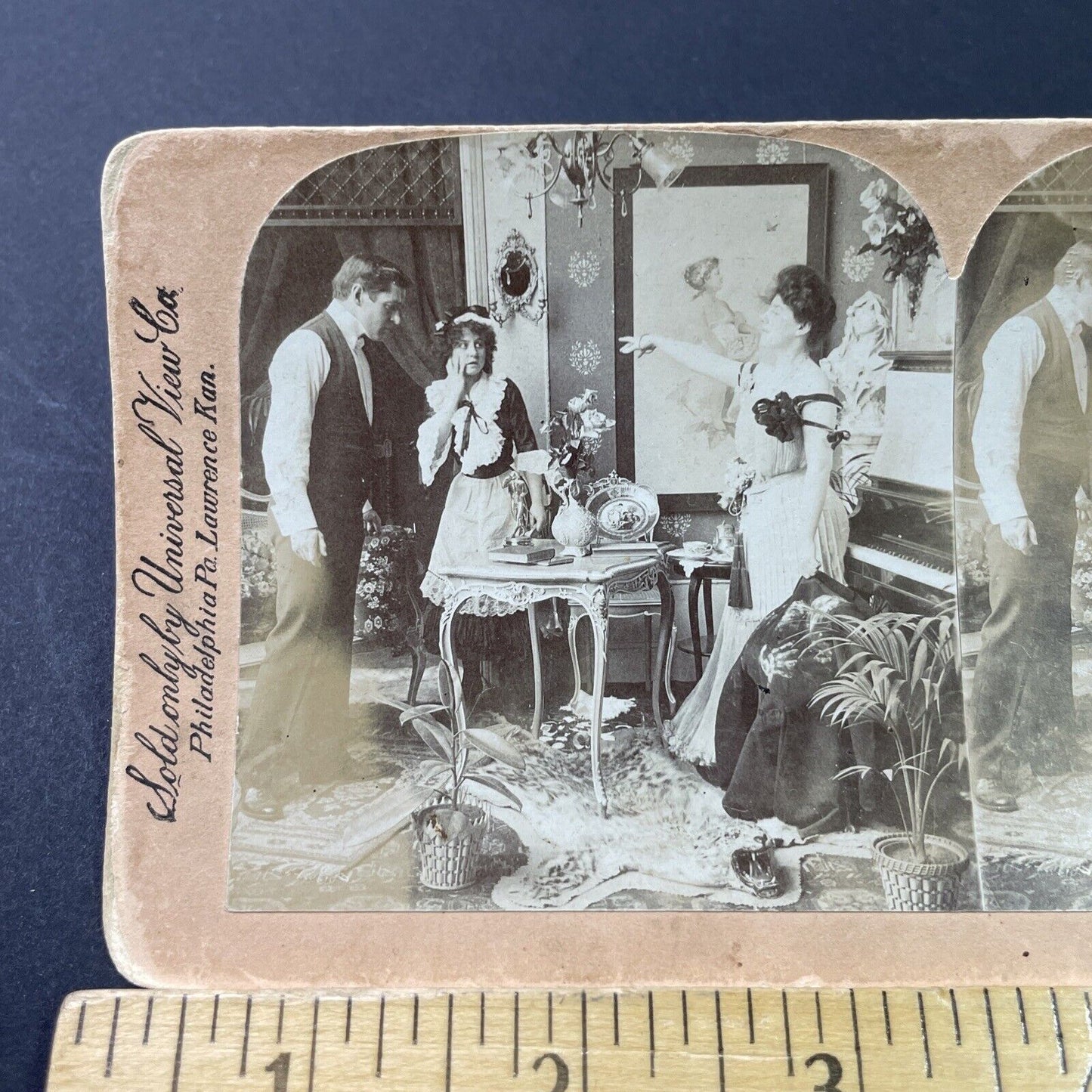 Antique 1902 Wife Banishes Maid For Having Affair Stereoview Photo Card P2915