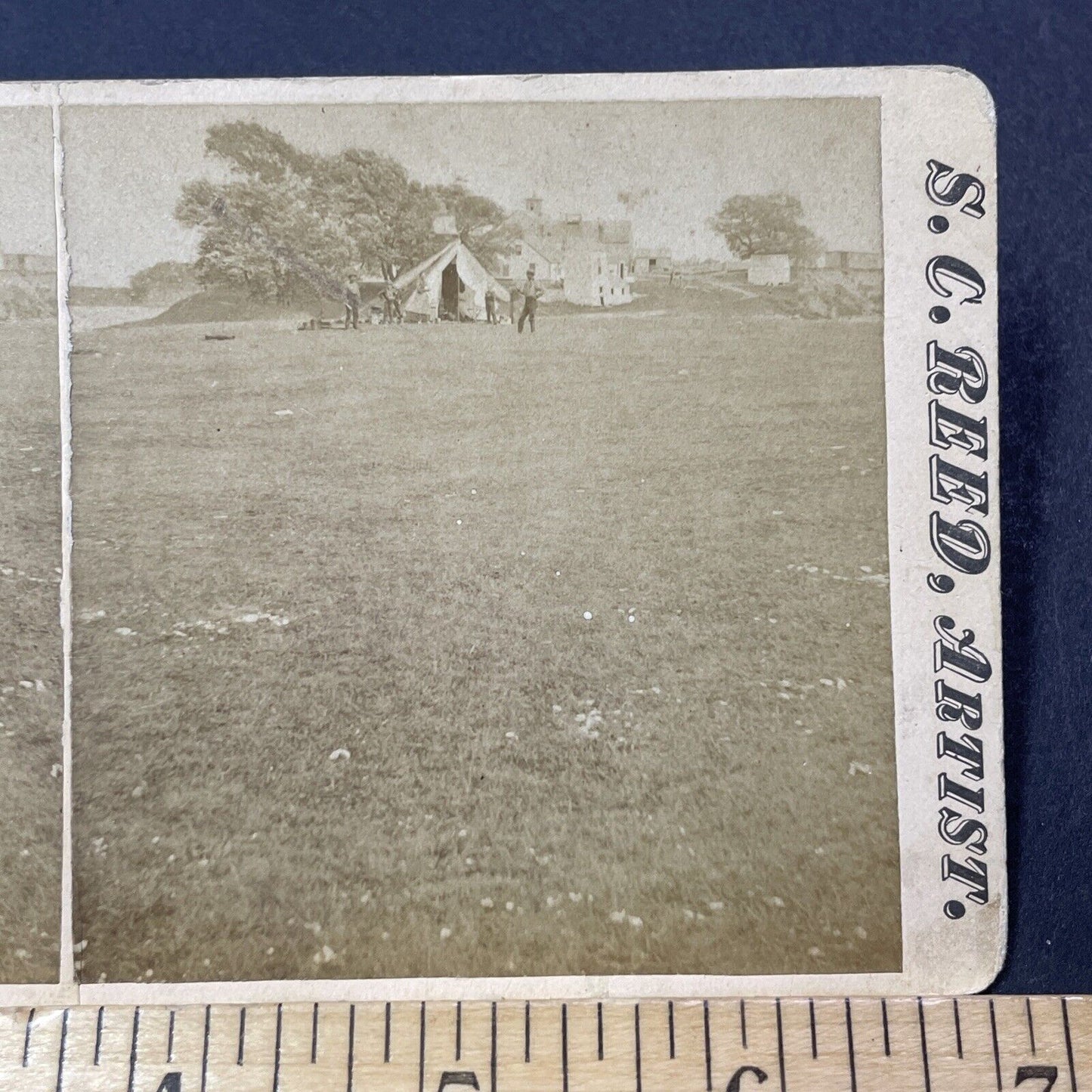 Antique 1862 Union Soldier Tent Grape Island Ipswich Stereoview Photo Card V2117