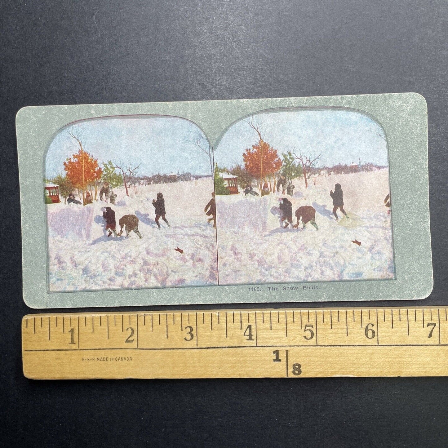 Antique 1892 Children Have A Snowball Fight Stereoview Photo Card P1224