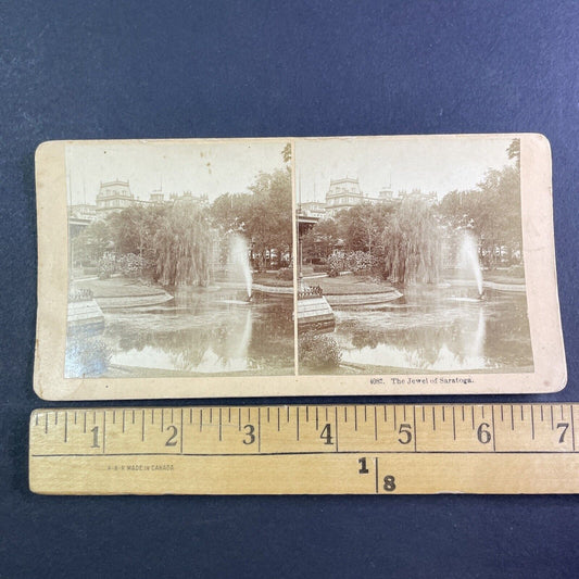 Saratoga Springs New York Fountain and Gardens Stereoview Antique c1880s X4122