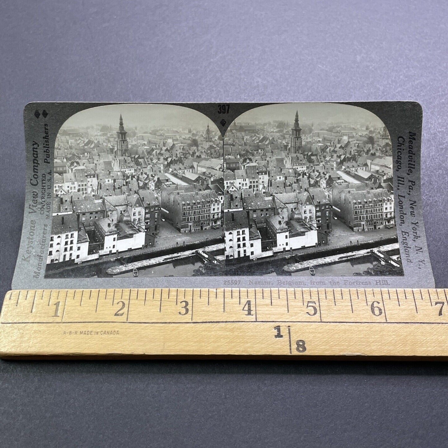 Antique 1920s City Of Namur Belgium Downtown Stereoview Photo Card V2938