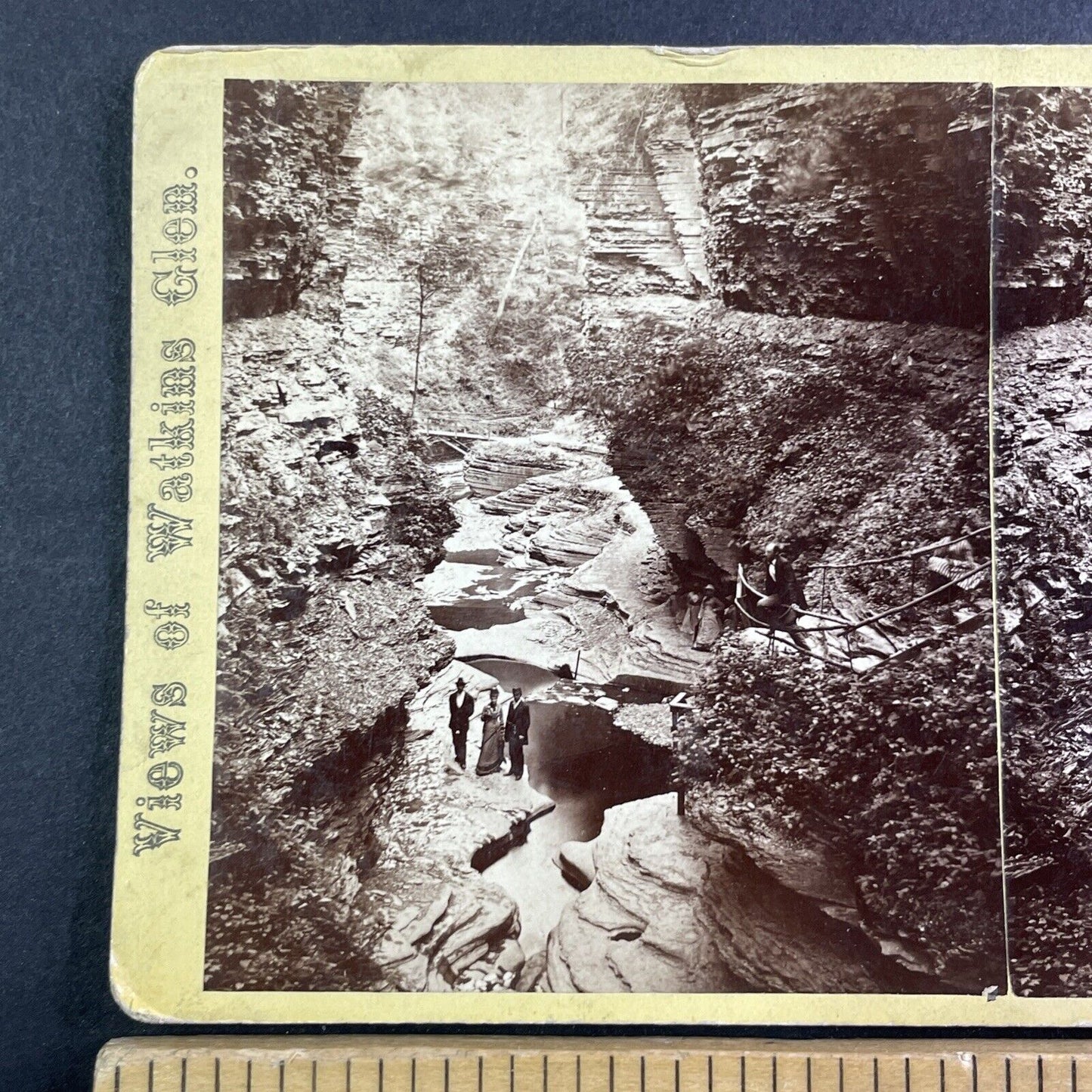 Men and Women in Watkins Glen Stereoview William Frear Antique c1880 Y141
