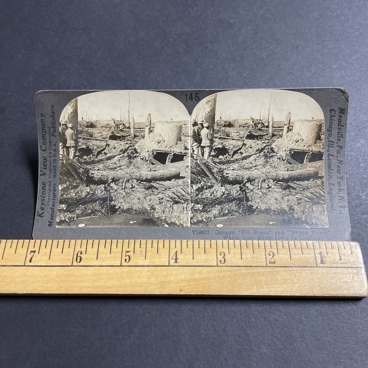 Antique 1918 German WW1 Machine Gun Pill Box Stereoview Photo Card P4976