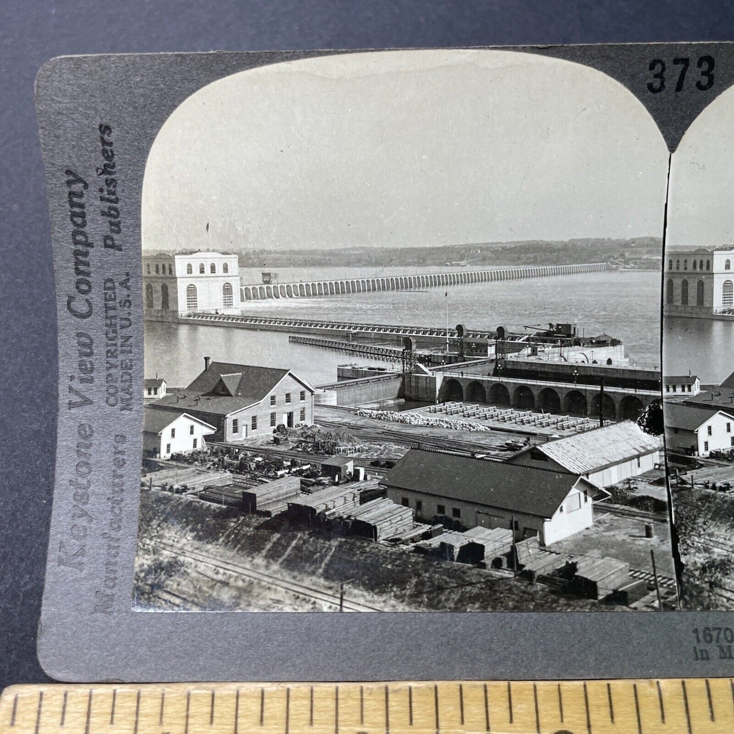 Antique 1910s Lock & Dam #19 Keokuk Iowa Stereoview Photo Card P3276